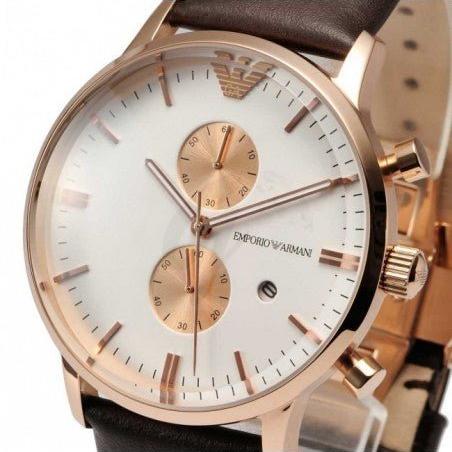 Emporio Armani Gianni Classic Chronograph White Dial Brown Leather Strap Watch For Men - AR0398 Buy Now By Emporio Armani