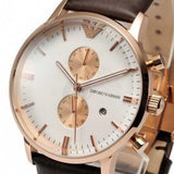 Emporio Armani Gianni Classic Chronograph White Dial Brown Leather Strap Watch For Men - AR0398 Buy Now By Emporio Armani