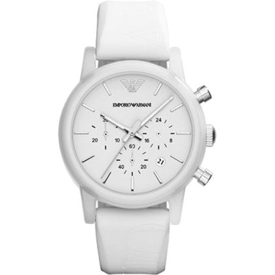 Emporio Armani Classic Chronograph White Dial White Rubber Strap Watch For Men - AR1054 Buy Now By Emporio Armani
