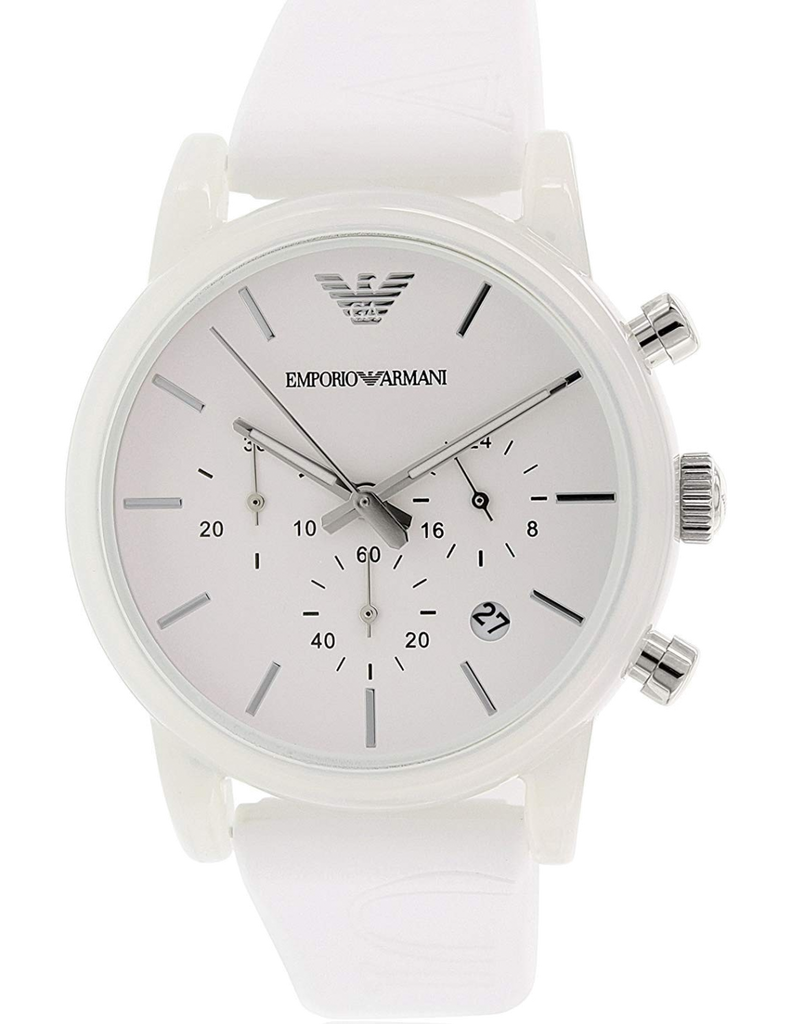 Emporio Armani Classic Chronograph White Dial White Rubber Strap Watch For Men - AR1054 Buy Now By Emporio Armani