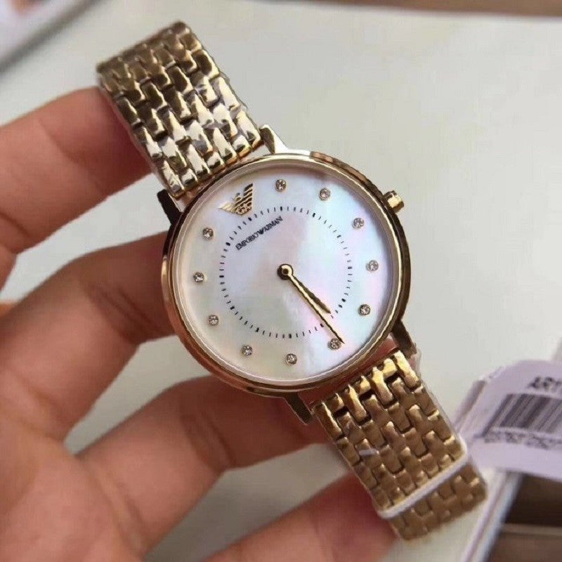 Emporio Armani Dress Analog Mother of Pearl Dial Gold Steel Strap Watch For Women - AR11007 Buy Now By Emporio Armani