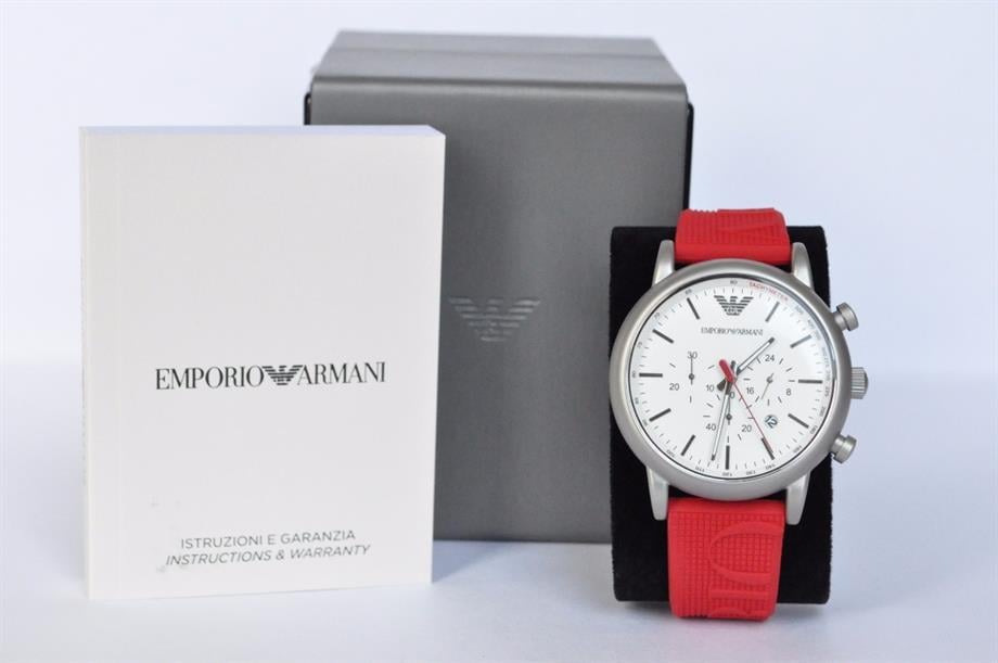 Emporio Armani Luigi Chronograph White Dial Red Rubber Strap Watch For Men - AR11021 Buy Now By Emporio Armani