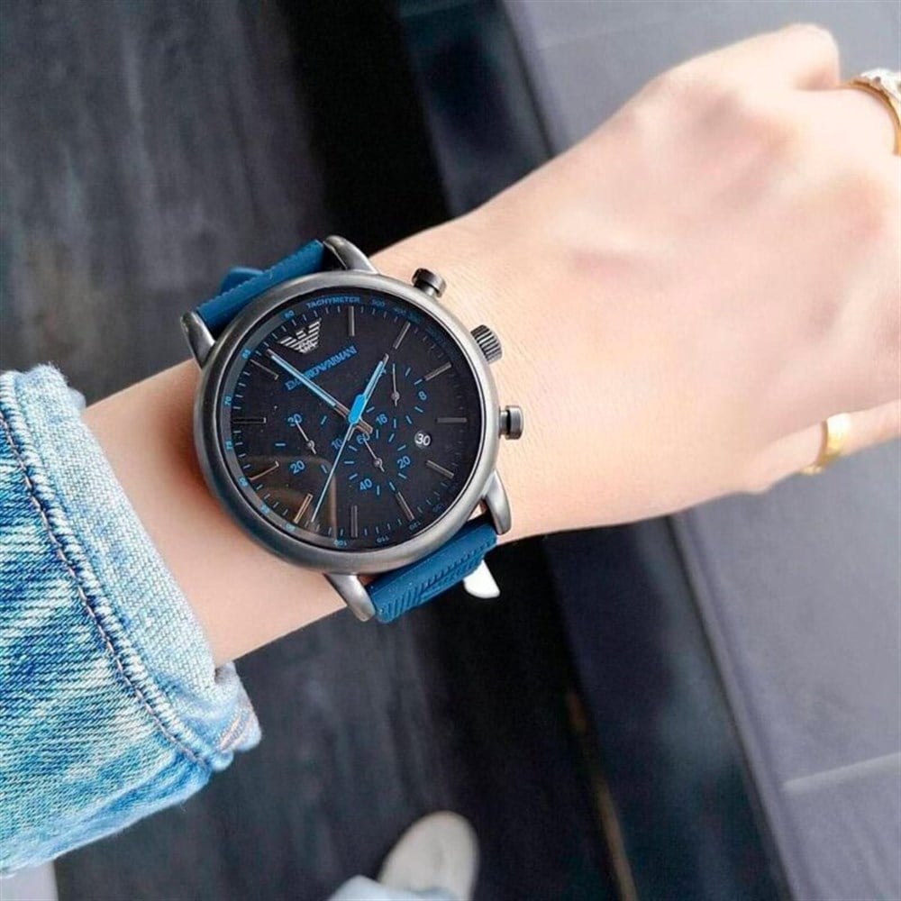 Emporio Armani Luigi Chronograph Black Dial Blue Rubber Strap Watch For Men - AR11023 Buy Now By Emporio Armani