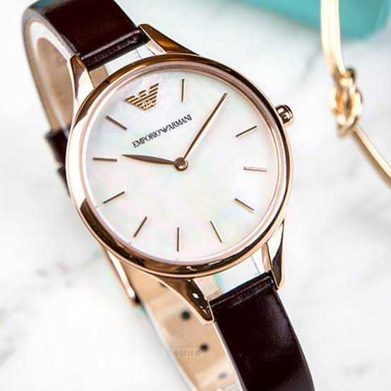 Emporio Armani Aurora Mother of Pearl White Dial Brown Leather Strap Watch For Women - AR11057 Buy Now By Emporio Armani