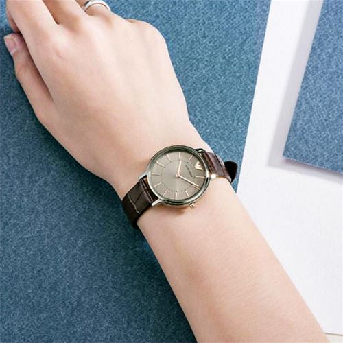 Emporio Armani Dress Quartz Silver Dial Brown Leather Strap Watch For Women - AR11063 Buy Now By Emporio Armani
