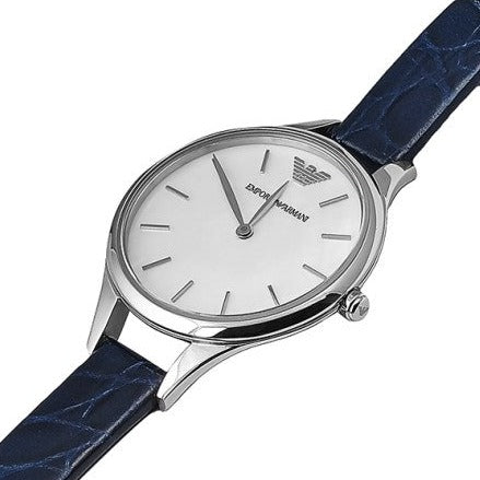 Emporio Armani Aurora Quartz Mother Of Pearl White Dial Blue Leather Strap Watch For Women - AR11090 Buy Now By Emporio Armani