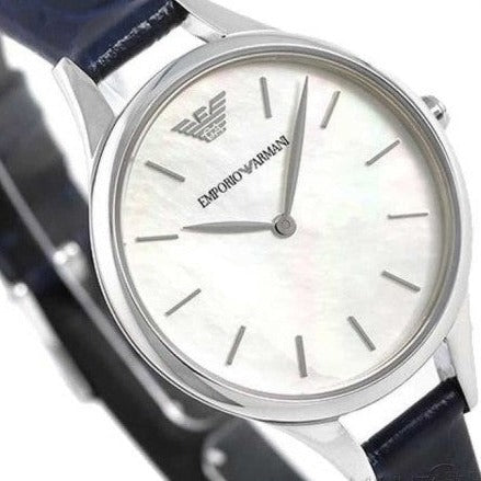 Emporio Armani Aurora Quartz Mother Of Pearl White Dial Blue Leather Strap Watch For Women - AR11090 Buy Now By Emporio Armani