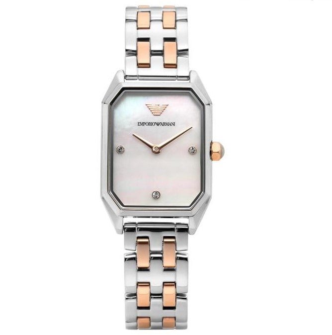 Emporio Armani Gianni T Bar Mother of Pearl Dial Two Tone Steel Strap Watch For Women - AR11146 Buy Now By Emporio Armani