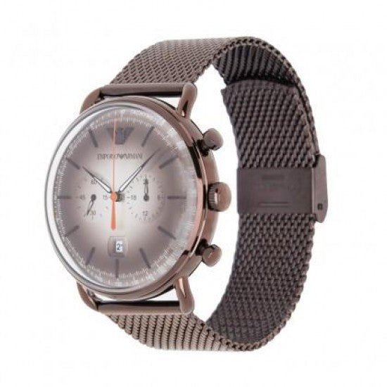 Emporio Armani Aviator Chronograph Grey Dial Brown Mesh Bracelet Watch For Men - AR11169 Buy Now By Emporio Armani
