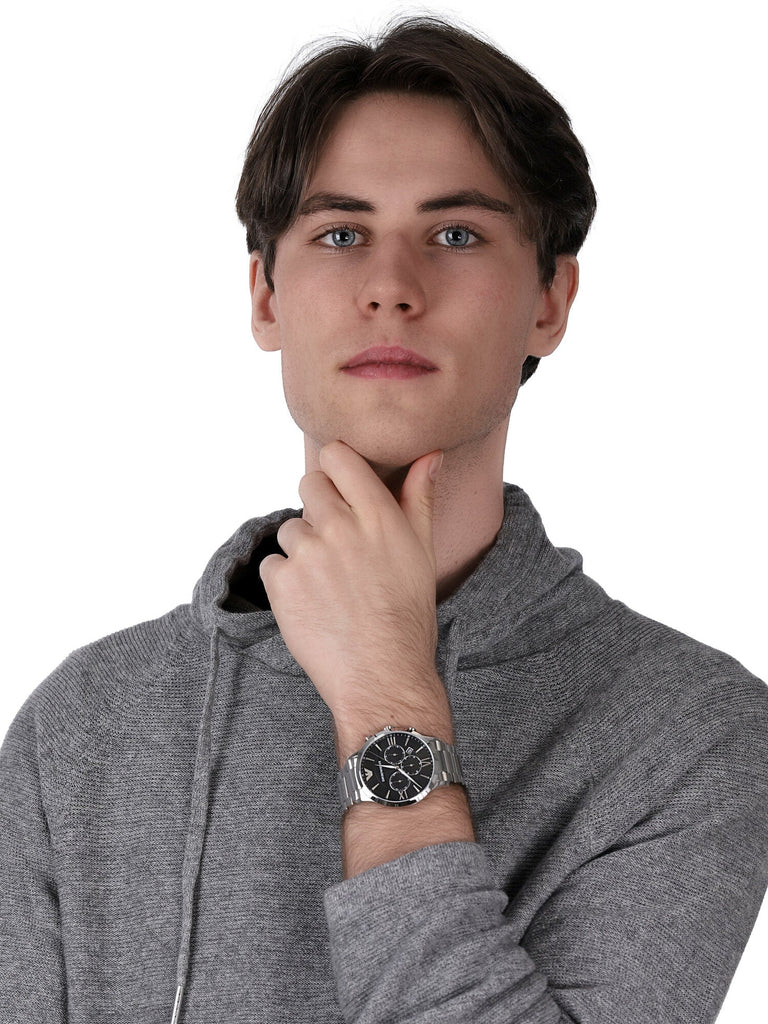Emporio Armani Giovanni Chronograph Black Dial Silver Steel Strap Watch For Men - AR11208 Buy Now By Emporio Armani