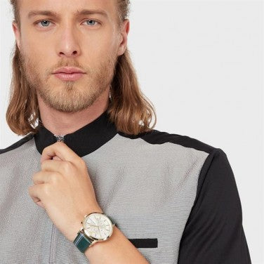 Emporio Armani Renato Chronograph Silver Dial Green Leather Strap Watch For Men - AR11233 Buy Now By Emporio Armani