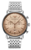 Emporio Armani Aviator Chronograph Beige Dial Silver Steel Strap Watch For Men - AR11239