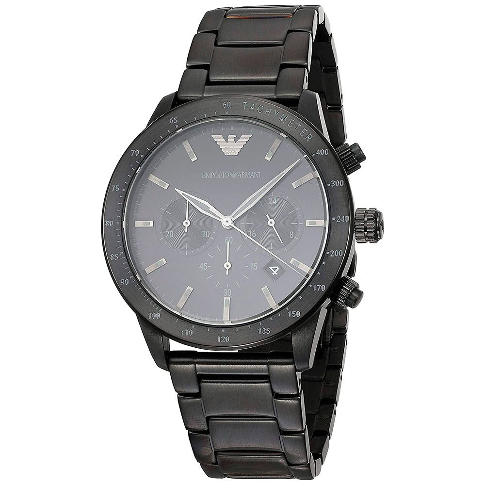 Emporio Armani Mario Chronograph Black Dial Black Steel Strap Watch For Men - AR11242 Buy Now By Emporio Armani