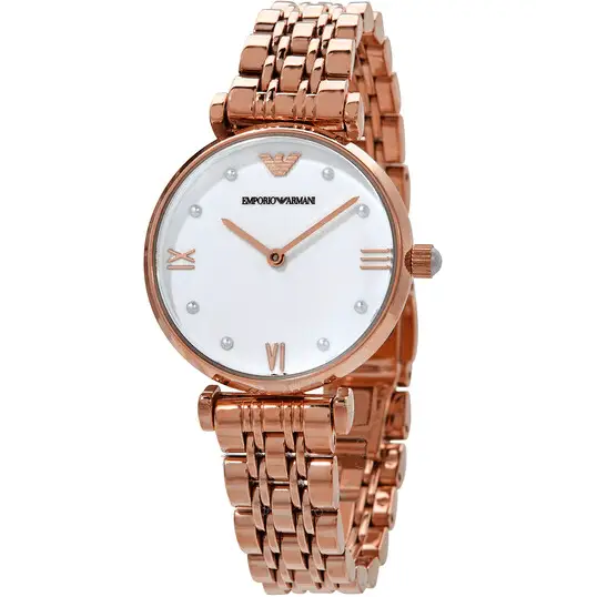 Emporio Armani Gianni T-Bar Quartz White Dial Rose Gold Steel Strap Watch For Women - AR11267 Buy Now By Emporio Armani