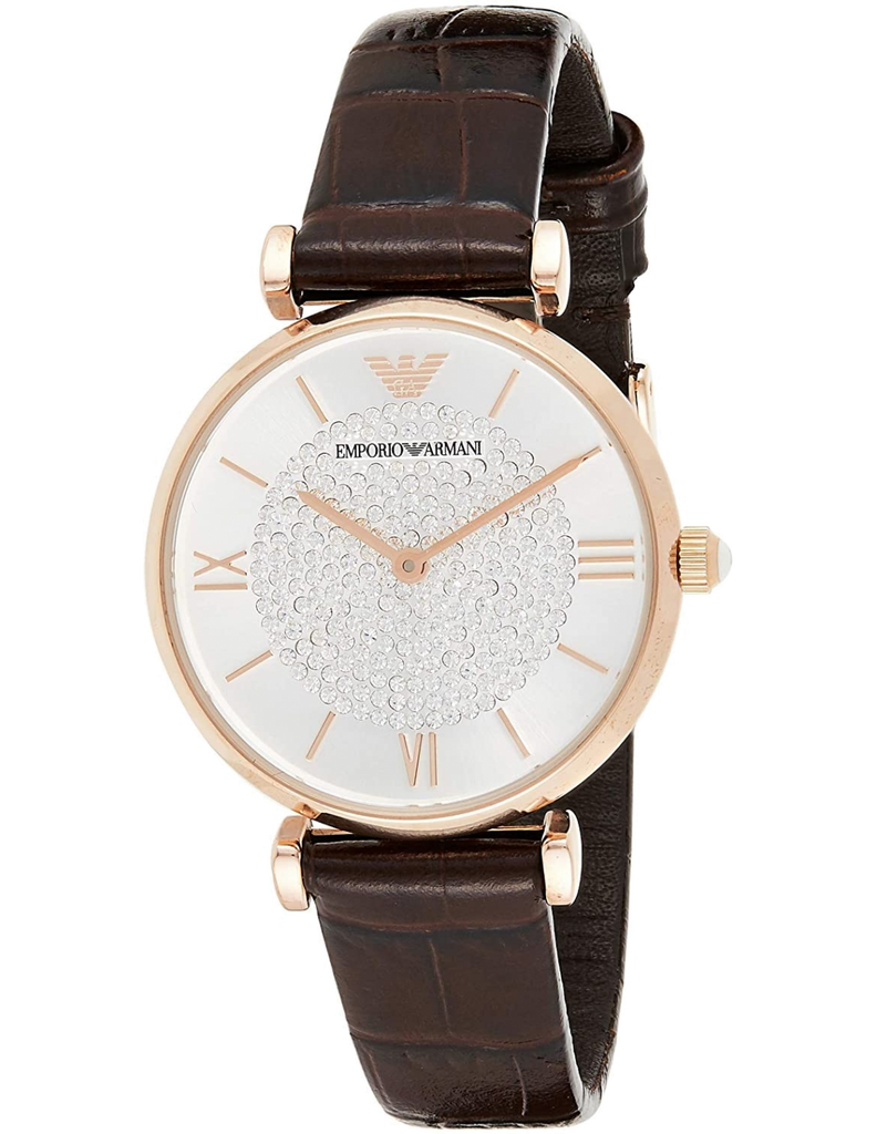 Emporio Armani Gianni T-Bar Silver Dial Brown Leather Strap Watch For Women - AR11269 Buy Now By Emporio Armani