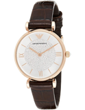 Emporio Armani Gianni T-Bar Silver Dial Brown Leather Strap Watch For Women - AR11269 Buy Now By Emporio Armani