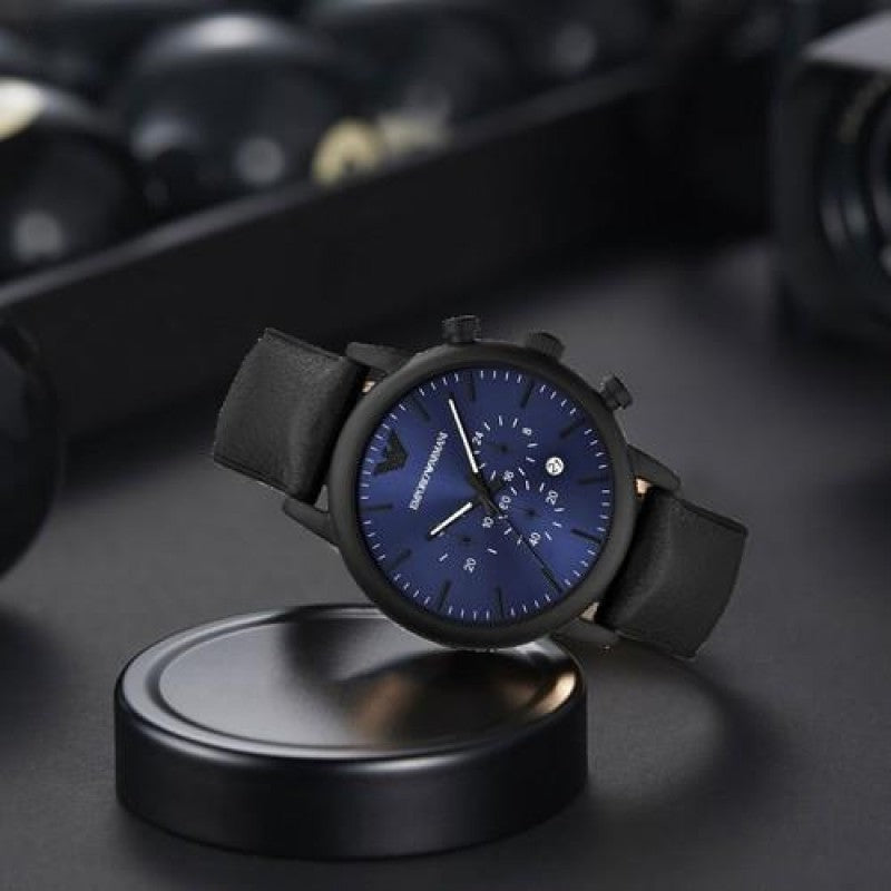 Emporio Armani Luigi Analog Blue Dial Black Leather Strap Watch For Men - AR11351 Buy Now By Emporio Armani