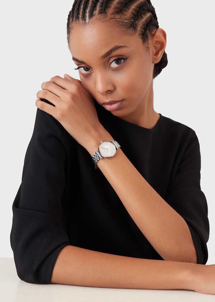 Emporio Armani Gianni T-Bar Quartz Silver Dial Silver Steel Strap Watch For Women - AR11445 Buy Now By Emporio Armani