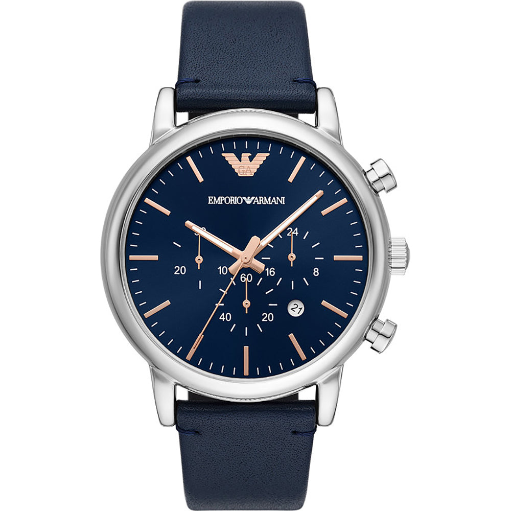 Emporio Armani Luigi Chronograph Blue Dial Blue Leather Strap Watch For Men - AR11451 Buy Now By Emporio Armani