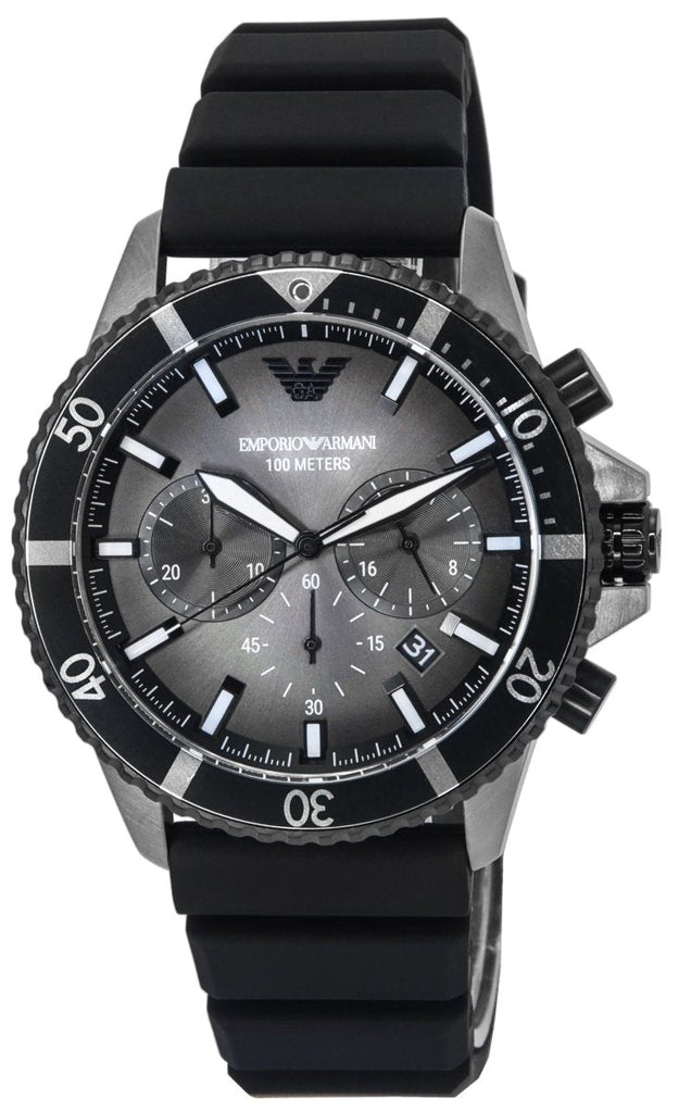 Emporio Armani Diver Chronograph Black Dial Black Silicon Strap Watch For Men - AR11515 Buy Now By Emporio Armani