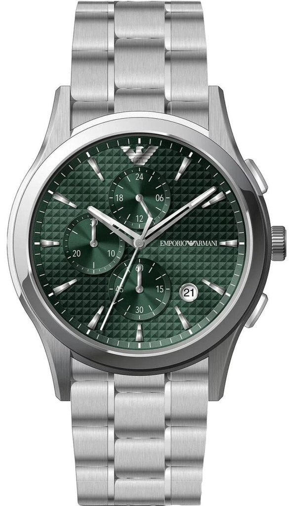 Emporio Armani Paolo Chronograph Green Dial Silver Steel Strap Watch For Men - AR11529 Buy Now By Emporio Armani