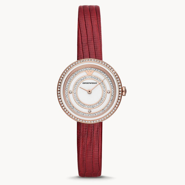 Emporio Armani Two-Hand Analog White Dial Red Leather Strap Watch For Women - AR11532 Buy Now By Emporio Armani