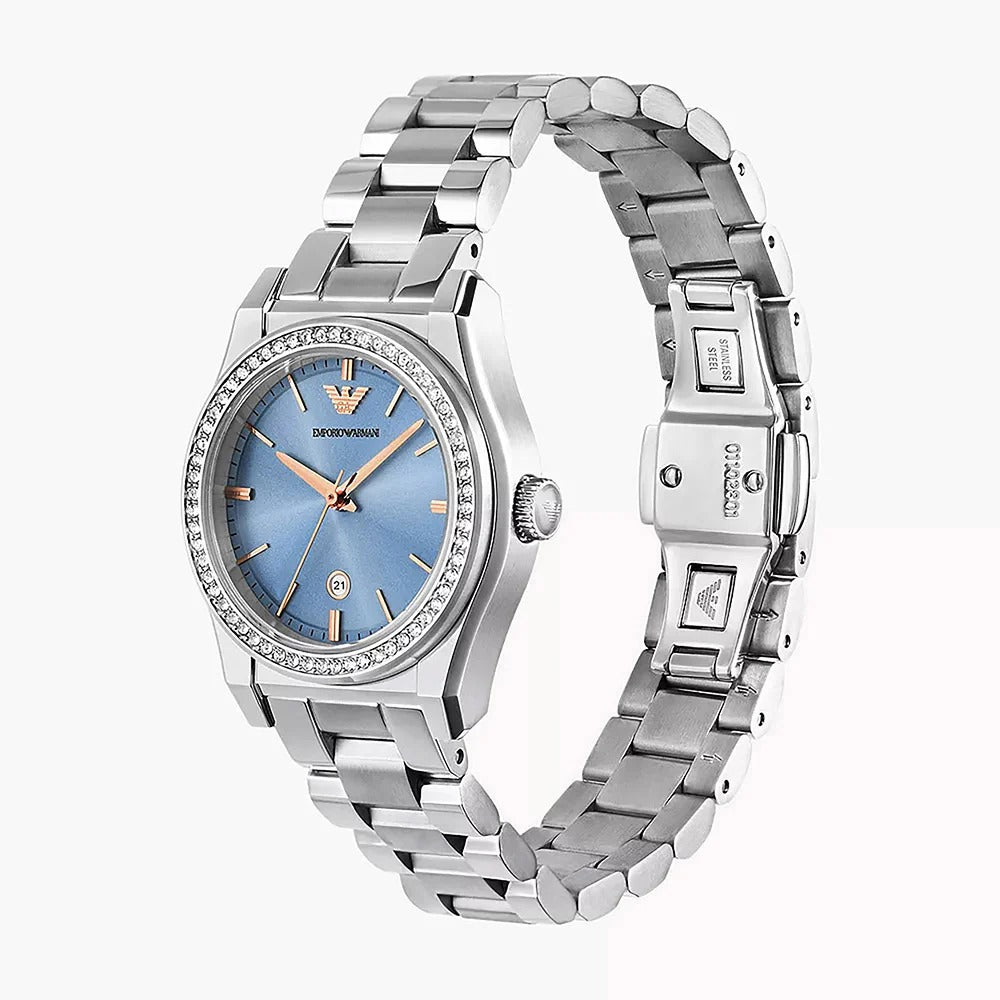 Emporio Armani Federica Three-Hand Date Blue Dial Silver Steel Strap Watch For Women - AR11593 Buy Now By Emporio Armani