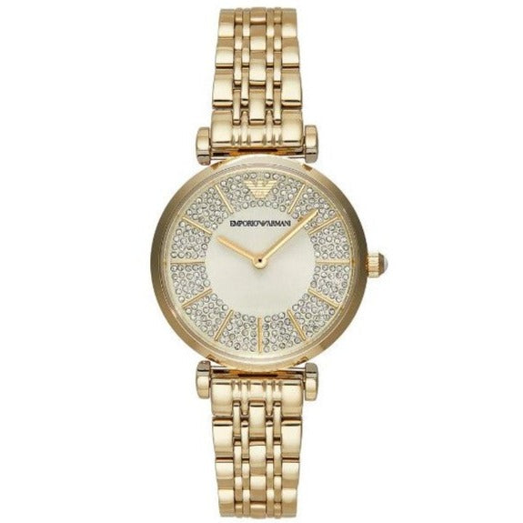 Emporio Armani Gianni T Bar Analog Crystals Gold Dial Gold Steel Strap Watch For Women - AR11608 Buy Now By Emporio Armani