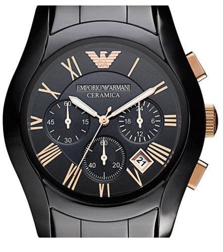 Emporio Armani Valente Ceramica Chronograph Black Dial Black Steel Strap Watch For Men - AR1410 Buy Now By Emporio Armani