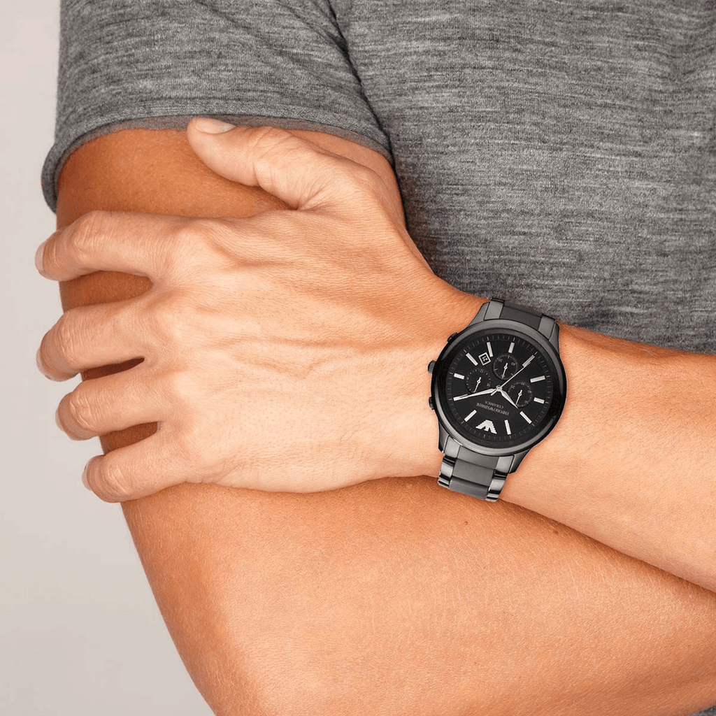 Emporio Armani Ceramica Chronograph Black Dial Black Steel Strap Watch For Men - AR1451 Buy Now By Emporio Armani