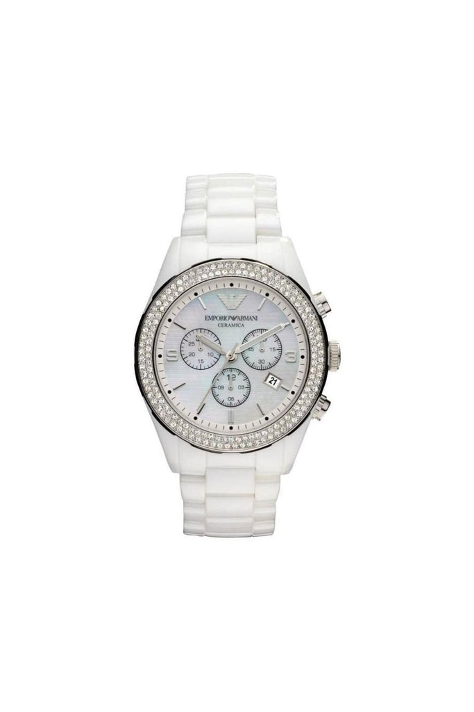 Emporio Armani Ceramica Chronograph White Dial White Ceramic Strap Watch For Women - AR1456 Buy Now By Emporio Armani
