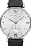 Emporio Armani Retro Analog Quartz Silver Dial Black Leather Strap Watch For Men - AR1674 Buy Now By Emporio Armani
