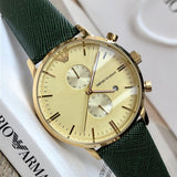 Emporio Armani Chronograph Champagne Dial Green Leather Strap Watch For Men - AR1722 Buy Now By Emporio Armani