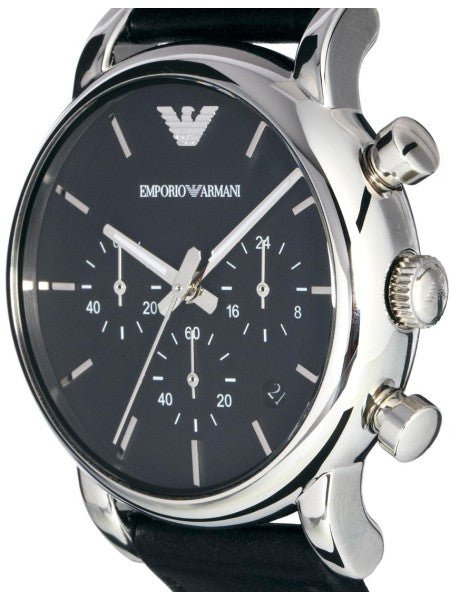 Emporio Armani Classic Chronograph Black Dial Black Leather Strap Watch For Men - AR1733 Buy Now By Emporio Armani