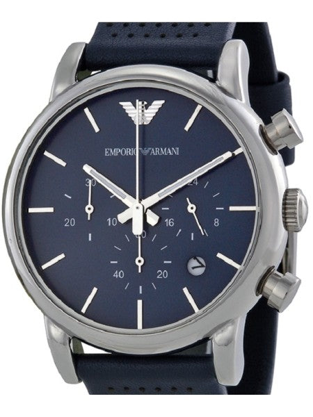 Emporio Armani Luigi Chronograph Blue Dial Black Leather Strap Watch For Men - AR1736 Buy Now By Emporio Armani