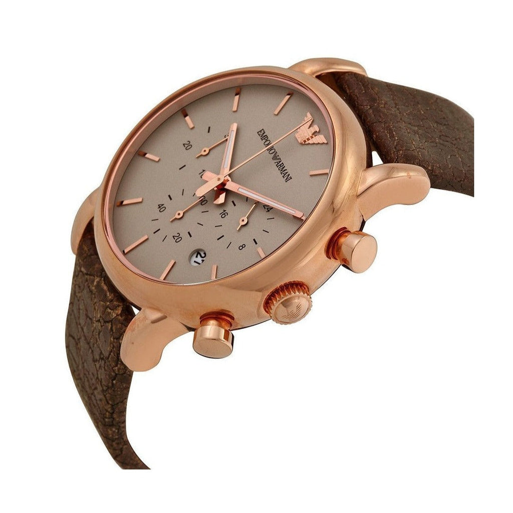 Emporio Armani Classic Chronograph White Dial Brown Leather Strap Watch For Men - AR1809 Buy Now By Emporio Armani