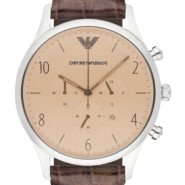 Emporio Armani Classic Chronograph Cream Dial Brown Leather Strap Watch For Men - AR1878 Buy Now By Emporio Armani