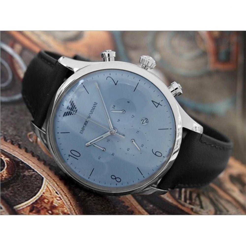 Emporio Armani Chronograph Blue Dial Blue Leather Strap Watch For Men - AR1889 Buy Now By Emporio Armani