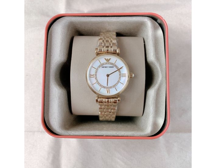 Emporio Armani Gianni T Bar White Mother of Pearl Dial Gold Steel Strap Watch For Women - AR1907 Buy Now By Emporio Armani