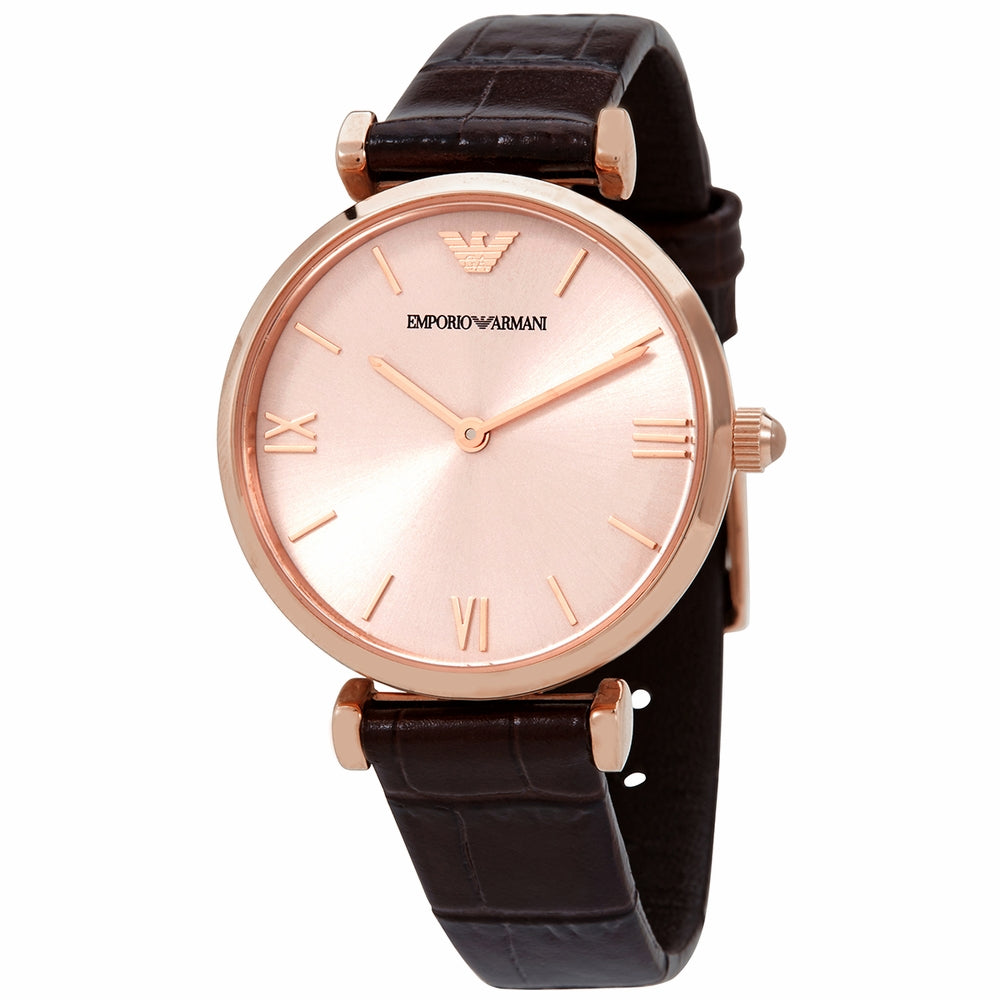 Emporio Armani Classic Quartz Pink Dial Brown Leather Strap Watch For Women - AR1911 Buy Now By Emporio Armani