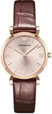 Emporio Armani Classic Quartz Pink Dial Brown Leather Strap Watch For Women - AR1911 Buy Now By Emporio Armani