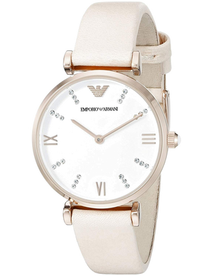 Emporio Armani Gianni T Bar Quartz White Dial Beige Leather Strap Watch For Women - AR1927 Buy Now By Emporio Armani