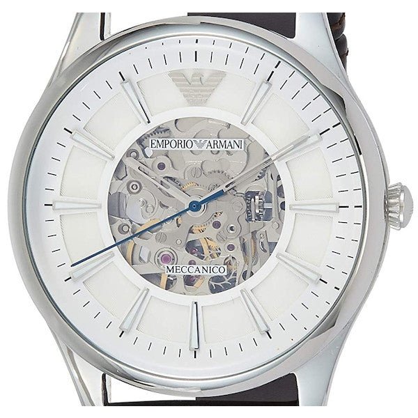 Emporio Armani Meccanico White Dial Brown Leather Strap Watch For Men - AR1946 Buy Now By Emporio Armani