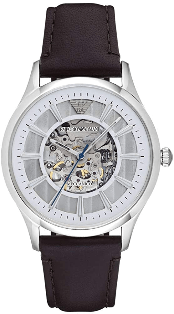 Emporio Armani Meccanico White Dial Brown Leather Strap Watch For Men - AR1946 Buy Now By Emporio Armani
