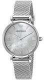 Emporio Armani Gianni T Bar Mother of Pearl Dial Silver Steel Strap Watch For Women - AR1955