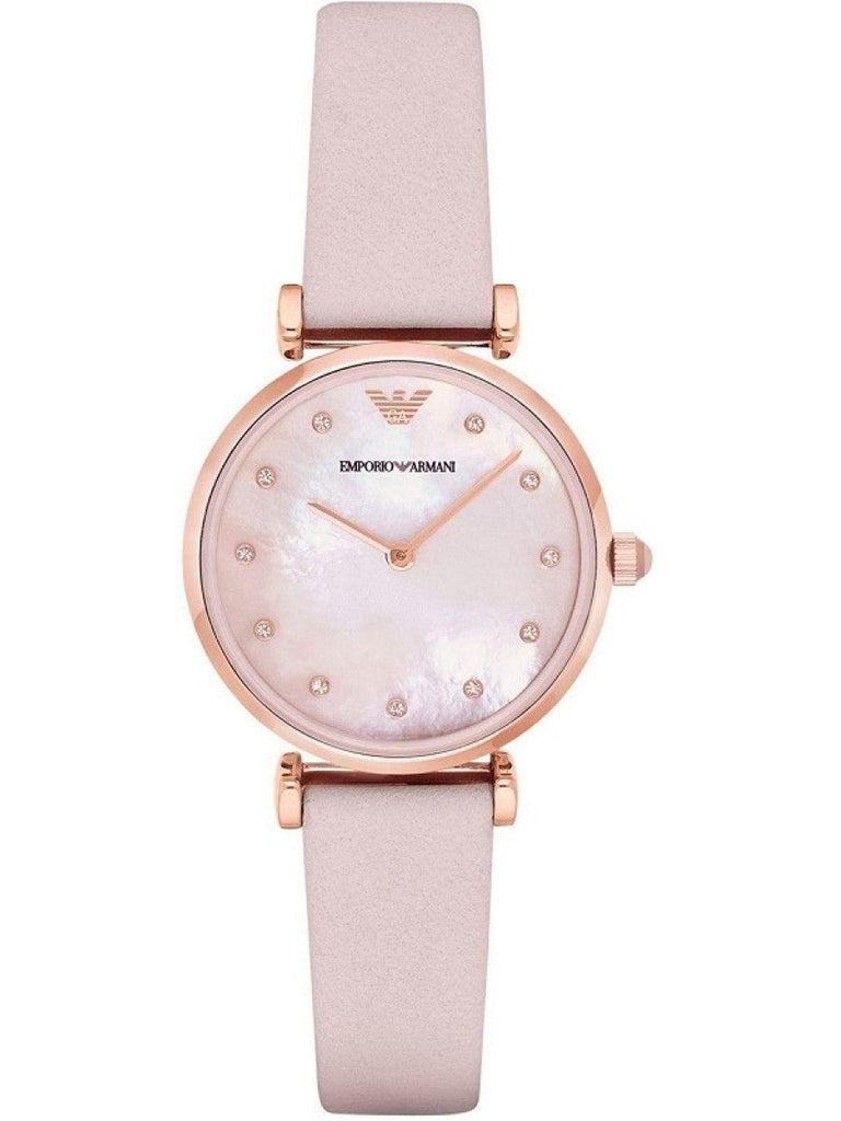 Emporio Armani Gianni T Bar Mother Of Pearl Pink Dial Pink Leather Strap Watch For Women - AR1958 Buy Now By Emporio Armani