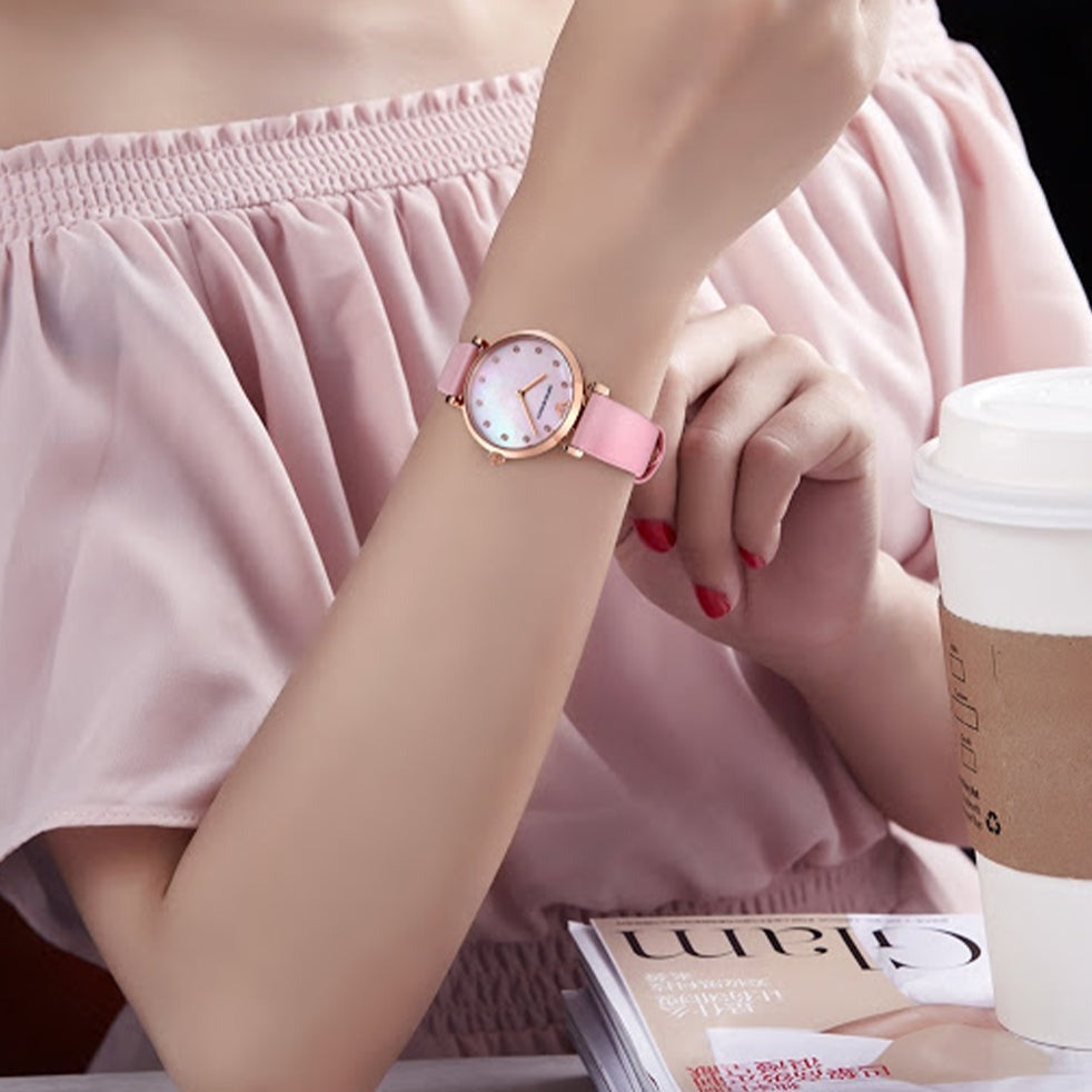 Emporio Armani Gianni T Bar Mother Of Pearl Pink Dial Pink Leather Strap Watch For Women - AR1958 Buy Now By Emporio Armani