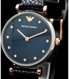 Emporio Armani Gianni T Bar Analog Blue Dial Black Leather Strap Watch For Women - AR1989 Buy Now By Emporio Armani