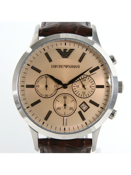 Emporio Armani Classic Chronograph Beige Dial Brown Leather Strap Watch For Men - AR2433 Buy Now By Emporio Armani