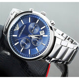 Emporio Armani Renato Chronograph Blue Dial Silver Steel Strap Watch For Men - AR2448 Buy Now By Emporio Armani
